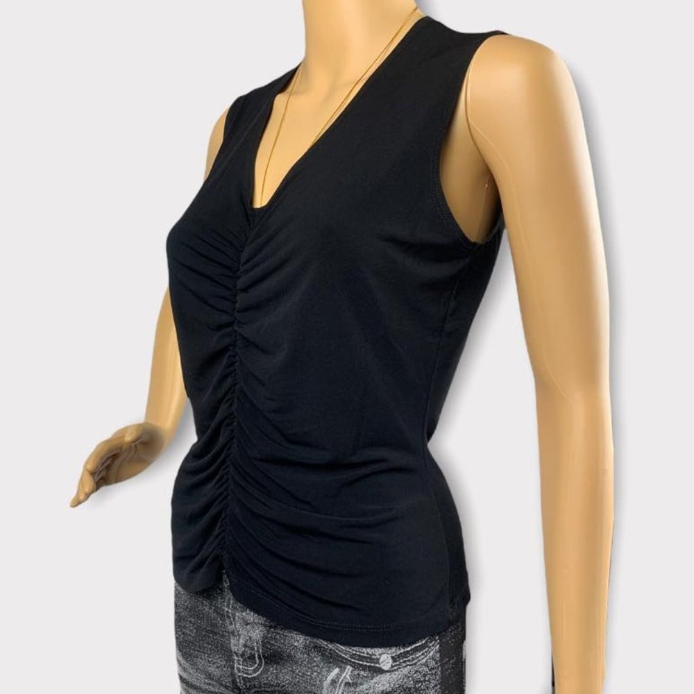Baranda Women's Black Silky Ruched-Front Sleeveless Top - Size S